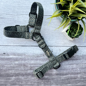 khaki leopard dog harness